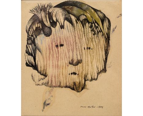 OSCAR MELLOR (1921-2005) 'ABSTRACT FACE',  signed and dated 1949, lower right watercolour and pen sketch on paper, 22cm x 20c
