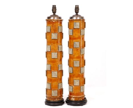 A PAIR OF PRINT ROLLER TABLE LAMPS of cylindrical form, approximately 70cm high (2)