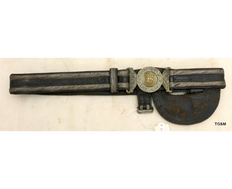 An early 20th century Army officers silver bullion wire sword belt and buckle