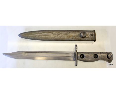 L1A3 SLR bayonet and scabbard in good used condition marked l1A3 960-0257B on both sides of grip sound release button,  good 