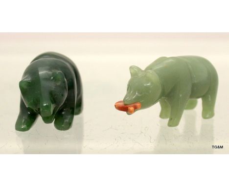 A pair of Inuit Eskimo carved jade polar bears