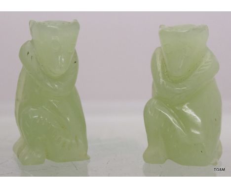 A pair of jade carved seated Baboons
