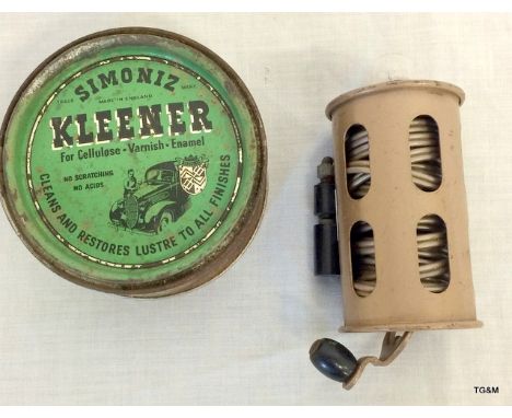 Vintage car inspection lamp possibly military Land Rover and 1930 vintage Simoniz car polish