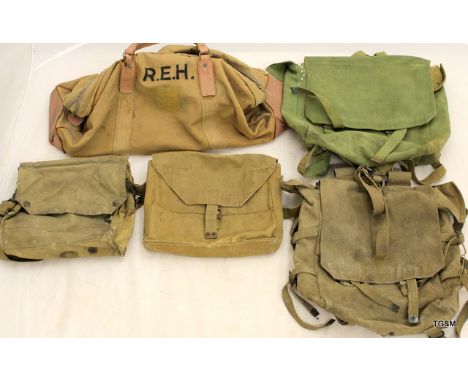 Five WW2 Army bags and back packs