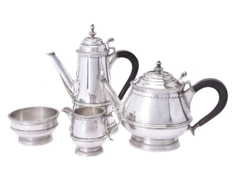 An Italian silver coloured four piece tea and coffee service by Serra Roma, Rome 1944-68, .800 standard, tapered circular, th