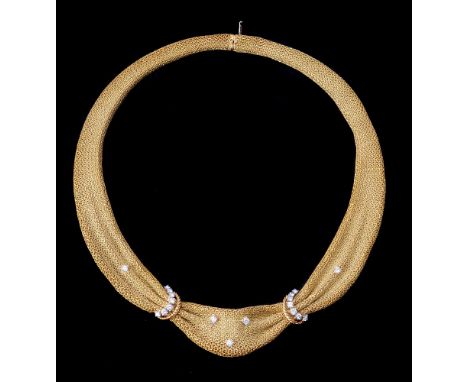 ΩA 1960s diamond necklace, the graduating swaged mesh necklace with two curves of brilliant cut diamonds, with further brilli