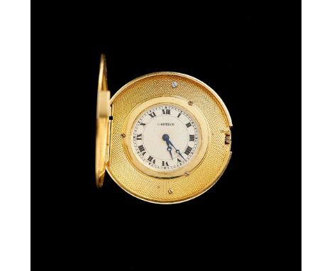 Cartier, an 18 carat gold coin watch, no. 3739 and 4282, circa 1940, manual wind movement, silvered dial, Roman numerals, blu