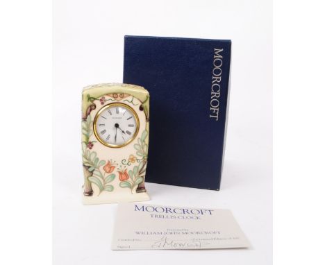 Moorcroft Pottery - a limited edition hand painted ceramic Trellis Clock desk table clock. Limited edition number 4 out of 30