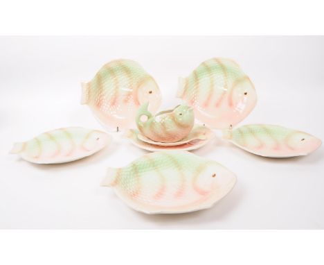 Shorter &amp; Son Ltd - Stoke on Trent - a collection of vintage 20th century hand painted ceramic pottery fish paltes &amp; 