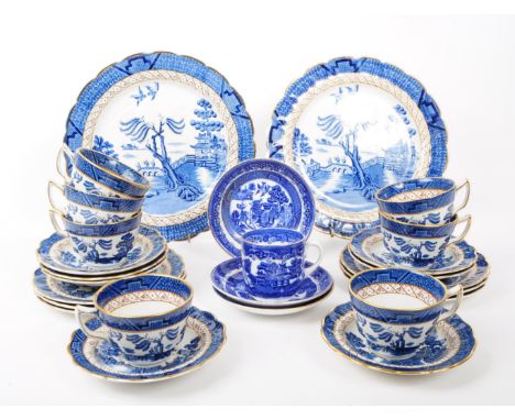 Booths - A collection of vintage tea service pieces by Booths and Royal Stafford. To include: Booths 'Real Old Willow' A8025 