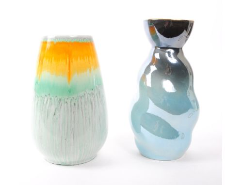 Shelley - Maling - x2 20th century vases, comprising of a blue and orange Shelley vase model no. 927 and a blue and grey Mali