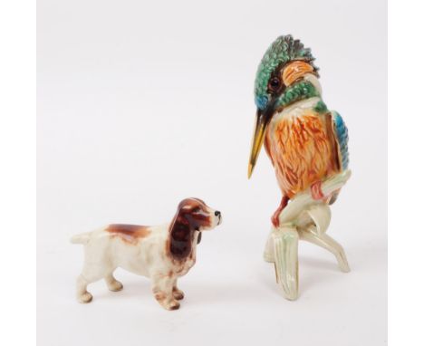 Two vintage 20th century hand painted fine bone china animal figurines. The lot to include a Goebel, Germany kingfisher bird 