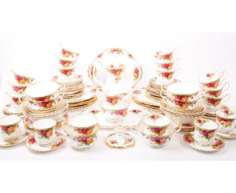 Royal Albert - Old Country Roses - A collection of mid century bone china tea service pieces, to include: a tea pot, tea cups