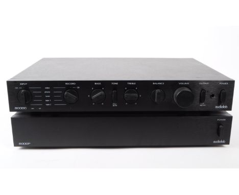 Audiolab - An Audiolab 8000C Pre-Amp and 8000P Power Amplifier. Each in black colourway. WIth manual.
