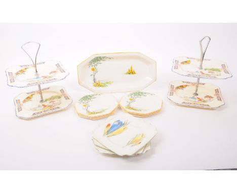 A collection of 20th century ceramic cake stands and plates, to include: x2 English two tier cake stands, a Royal Staffordshi