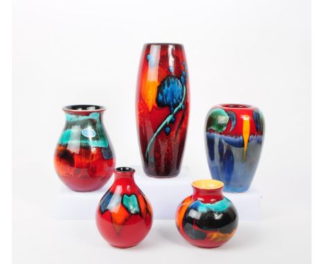 Poole Pottery - A collection of retro 20th century ceramic studio art pottery vases. Most are in the fat lava pattern. With a