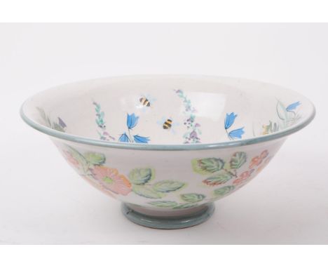 Tain Pottery - A vintage 20th century Scottish ceramic centre piece / fruit bowl. With transfer print of foliate, floral and 