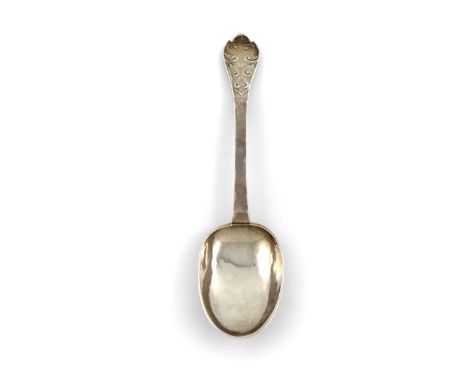 A William III West Country silver Lace-back Trefid spoon, by Edward Sweet II, Dunster circa 1700, the reverse of the bowl wit