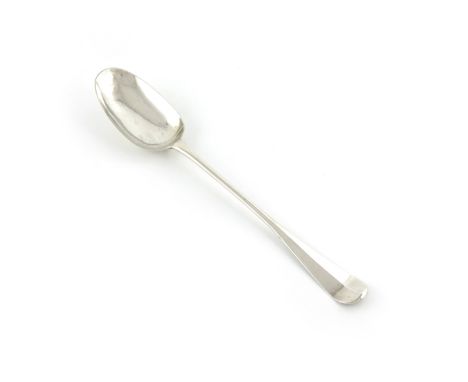 A George II large silver Hanoverian pattern basting spoon, by Isaac Cookson, Newcastle 1728, the reverse of the terminal scra