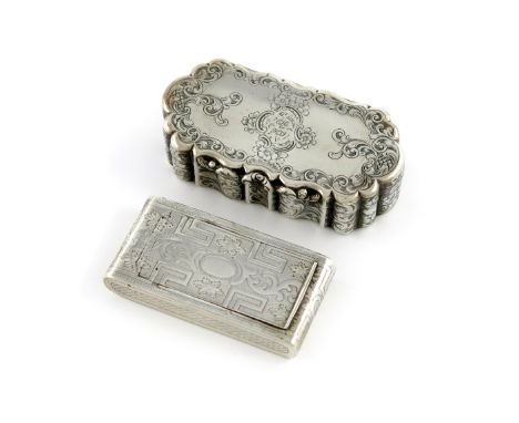 A Victorian silver snuff box, by Cronin and Wheeler, Birmingham 1846, rounded rectangular form, engraved foliate and engine-t