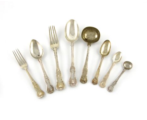 A collection of silver King's pattern, Queen's pattern and King's Hourglass pattern flatware, various dates and makers, compr