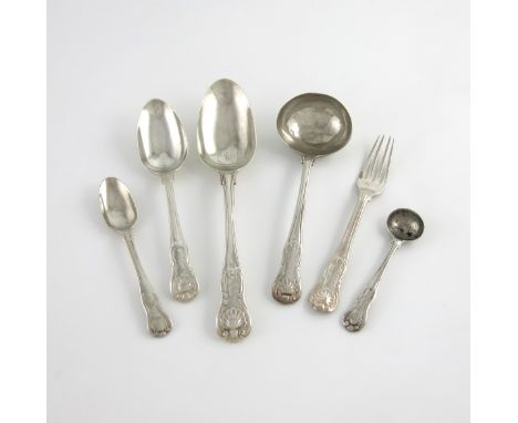 A collection of silver King's pattern and King's Hourglass pattern flatware, various makers and dates, comprising: four Georg