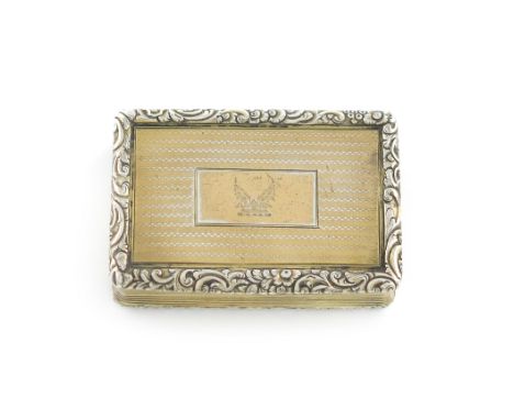 A Victorian silver-gilt snuff box, by Yapp and Woodward, Birmingham 1846, rectangular form, engine-turned decoration, foliate