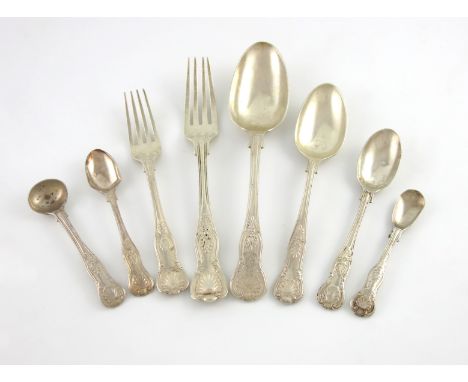 A collection of silver King's pattern flatware, various dates and makers, comprising: seventy-two dessert forks (nineteen Lon