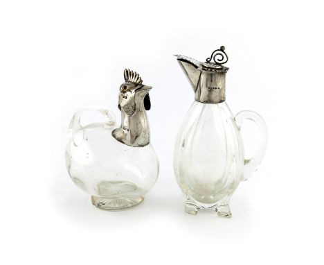 A late-Victorian silver-mounted novelty liqueur decanter, by William Hutton and Sons, London 1898, modelled as a cockerel, cl