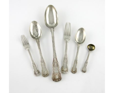 A collection of George IV silver King's pattern flatware, by W. Chawner, London 1825/26, comprising: a basting spoon, six tab