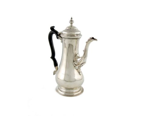 A George III silver coffee pot, by Whipham and Wright, London 1763, baluster form, scroll handle, domed hinged cover with an 