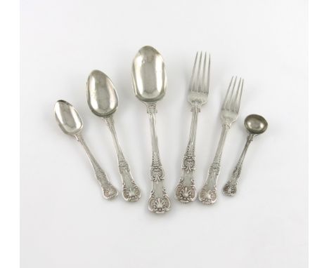 A collection of Victorian silver Queen's pattern flatware, by George Adams, London various dates, mainly 1856/57, comprising: