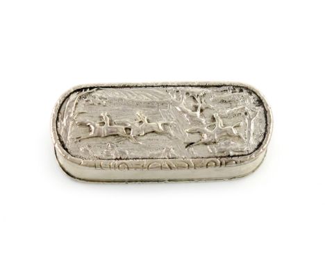 A Victorian silver raised relief snuff box, by G R Collis & Co, Birmingham 1851, rounded rectangular form, the hinged cover w