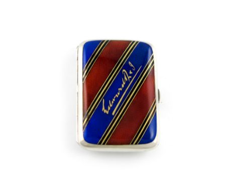 An Edwardian Royal presentation silver and enamel cigarette case, by Alfred Clark, London 1904, rectangular form, the hinged 