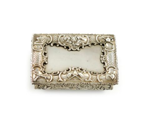 An early-Victorian silver table snuff box, by Joseph Willmore, Birmingham 1839, rectangular form, bombe sides with foliate sc