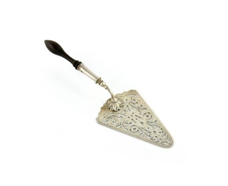 A George III silver serving trowel / fish slice, by Samuel Herbert and Company, London 1764, the triangular blade, pierced fo