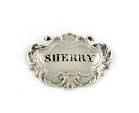 An Early-Victorian silver wine label, by Paul Storr, London 1837, cartouche form, scroll borders chased lattice decoration, p