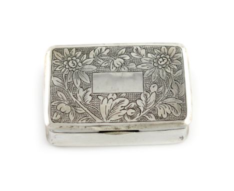 A Chinese silver snuff box, marked with Chinese characters and '85', rectangular form, the hinged cover and base with chased 