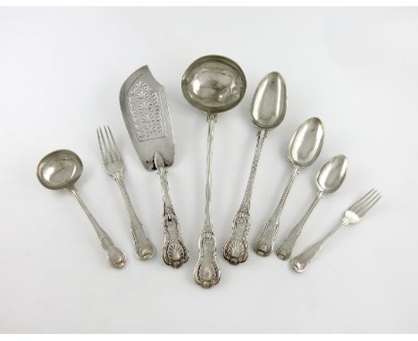 A collection of William IV/Victorian silver King's Hourglass pattern flatware, by William Traies, London, 1837/41, comprising