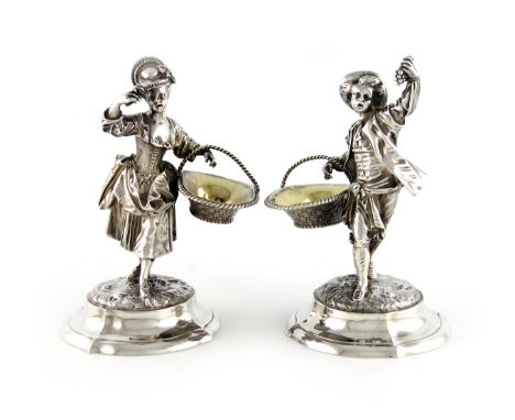 A pair of Victorian silver figural salt cellars, by Hunt and Roskell, London 1892, also stamped Hunt and Roskell, Late Storr 