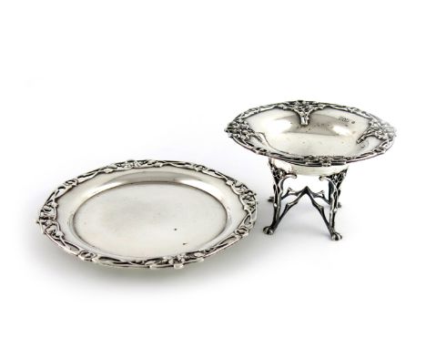 An Edwardian Art Nouveau silver tazza and waiter, by William Hutton and Sons, London and Sheffield 1906, circular form, with 