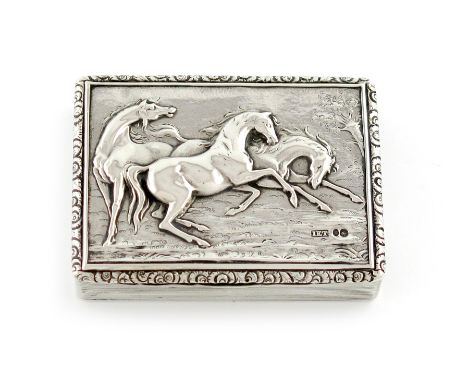 An early-Victorian silver raised relief snuff box, by Edward Edwards, London 1841, the panel with a part mark, by John E. Ter