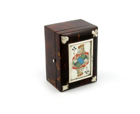 λA late-Victorian silver-mounted tortoiseshell playing cards box, by Saunders and Shepherd, Chester 1897, rectangular form, t