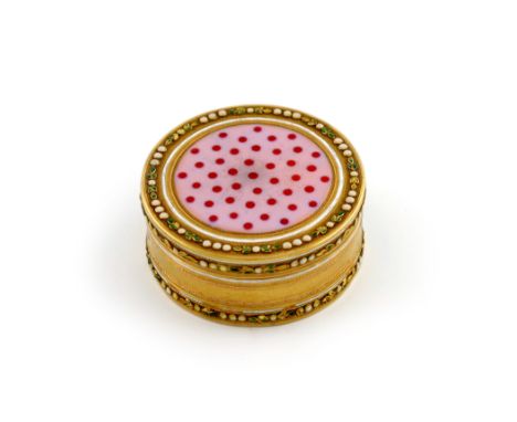 An 18th century French gold and enamelled box, by George-Antoine Croze, Paris, 1781, circular form, the cover and base with a