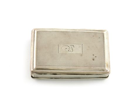 A George III presentation silver snuff box, by John Shaw, Birmingham 1818, rectangular form, engine-turned cover, sides and b