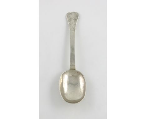 A William and Mary West Country silver Lace-back Trefid spoon, by Francis Glanville, Launceston, circa 1694, the reverse of t