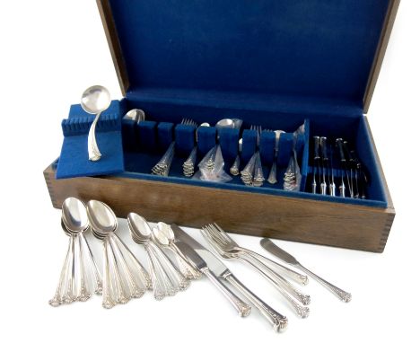 An American silver Severn pattern canteen for eight, by S. Kirk and Son, comprising: eight small table / dessert forks, eight