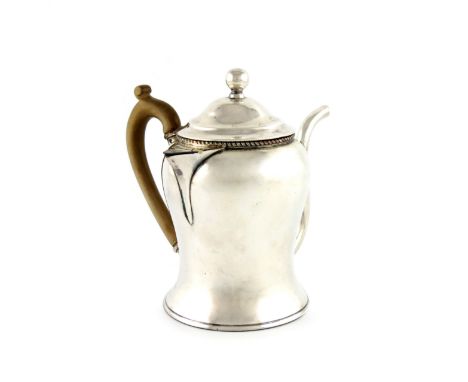 A George III old Sheffield plated Argyle, unmarked, circa 1790, waisted baluster form, scroll handle, pull-off cover with a b