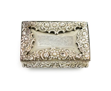 An early-Victorian silver table snuff box, by Joseph Willmore, Birmingham 1844, rectangular form, bombé sides with foliate sc