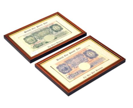 Bank of England Peppiatt One Pound banknote, D72H 966636 together with a Bank of England Beale One Pound banknote, Y76C 47758